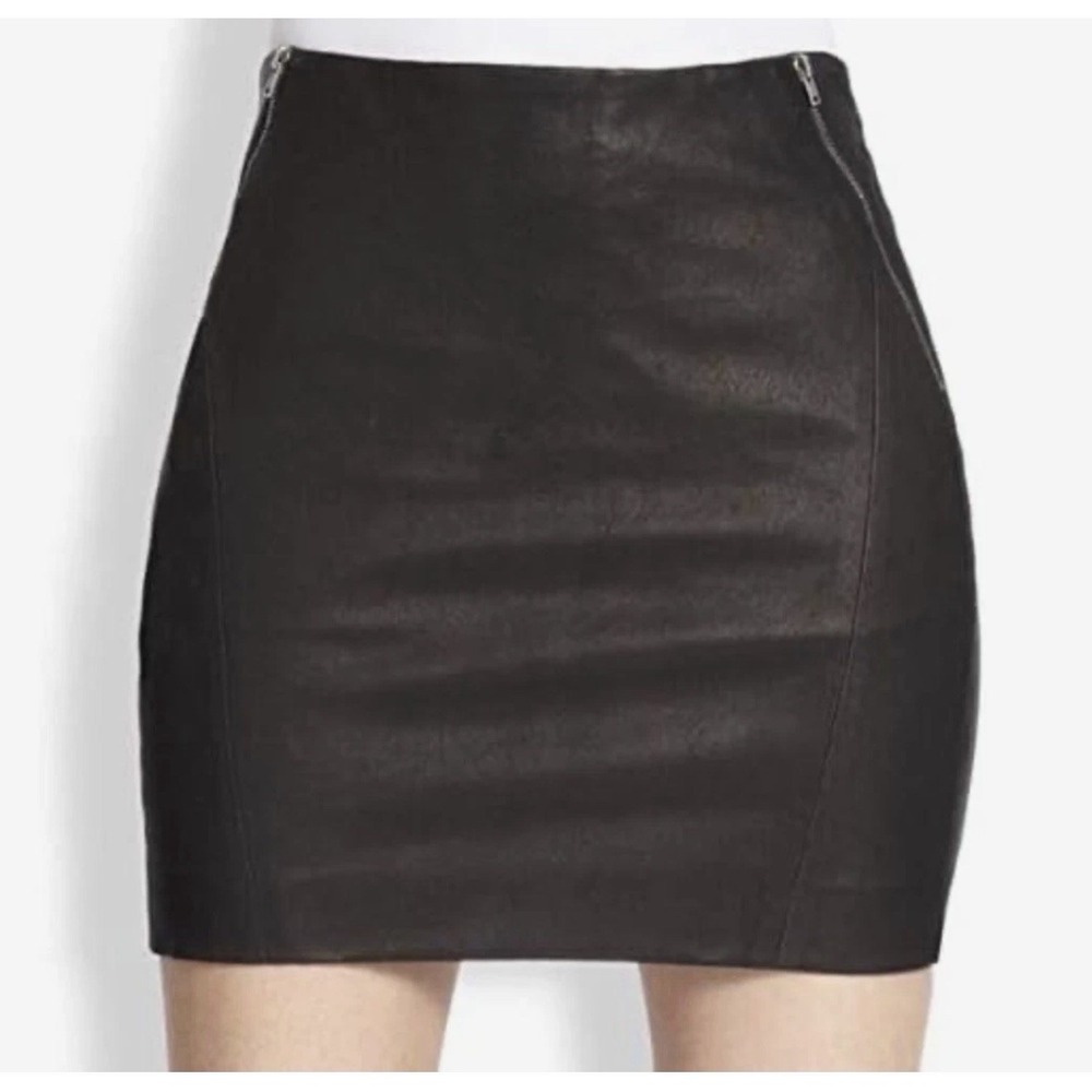 $595  MSRP Theory 8 KEILA Black GENUINE LAMB STRETCH LEATHER MINI SKIRT